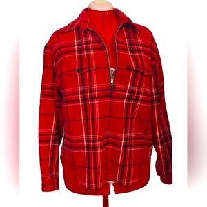 Plaid Jaclet By Ralph Lauren 100% Cotton Red Plaid 1/2 Zip Pullover Mens Size M